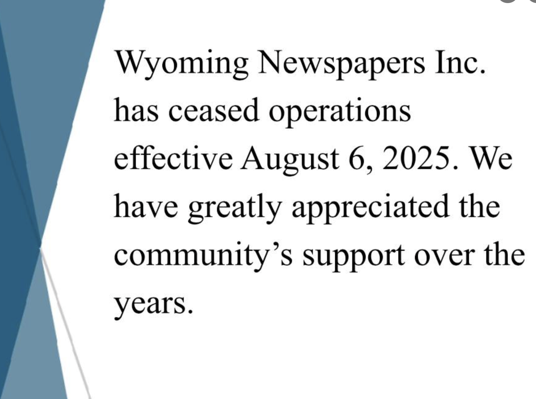 Nine Wyoming newspapers closing their doors