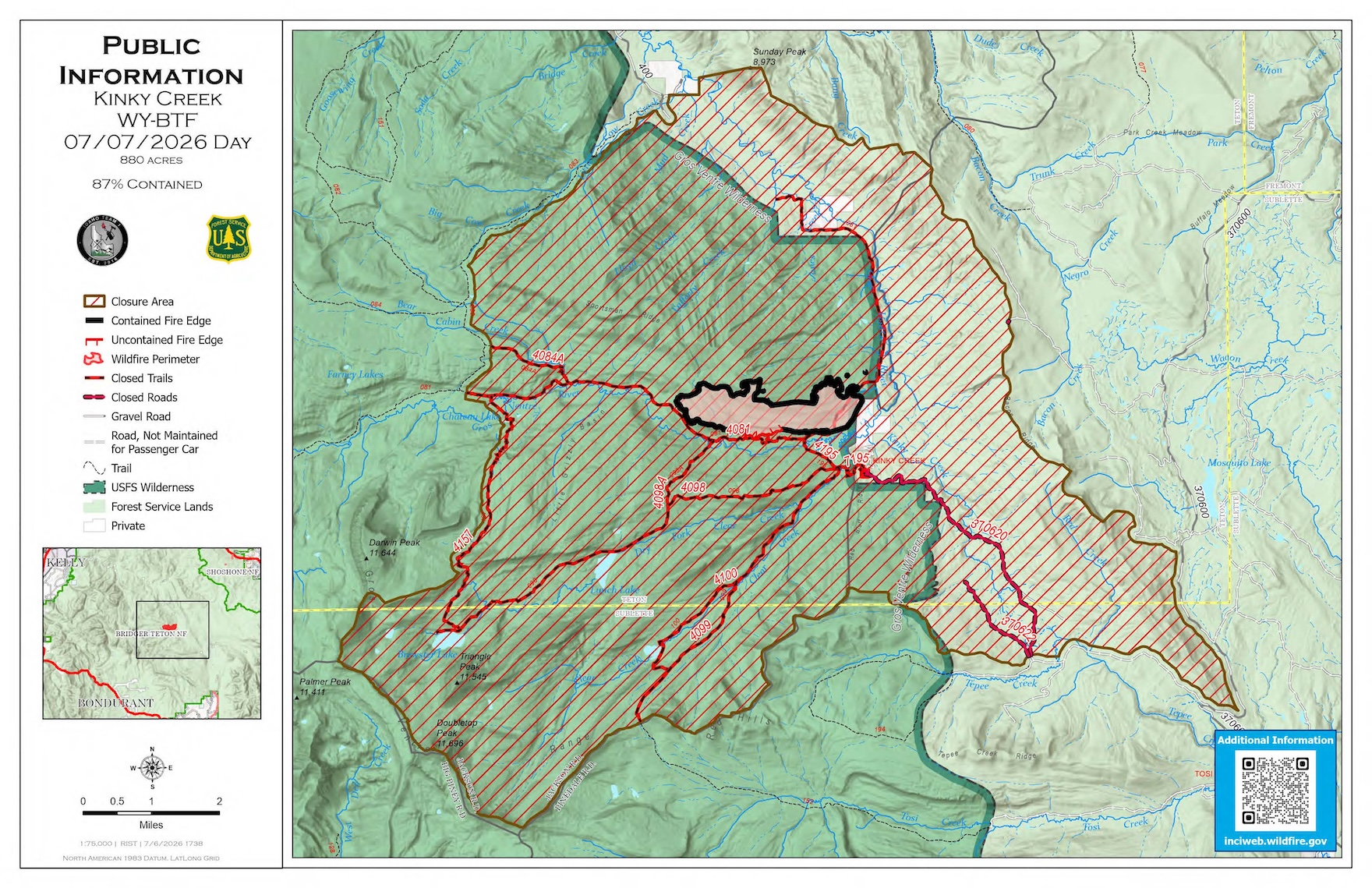 Kinky Creek Fire 86% at 880 acres